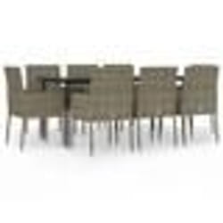 vidaXL Ensemble à manger de jardin 9pcs et coussins noir et gris