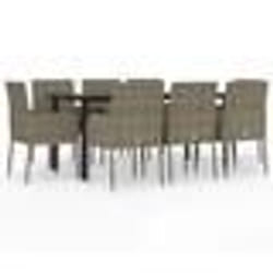 vidaXL Ensemble à manger de jardin 9pcs et coussins noir et gris
