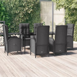 vidaXL Ensemble à manger de jardin coussins 7pcs Noir Résine tressée