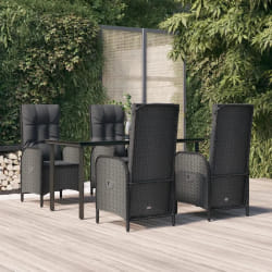 vidaXL Ensemble à manger de jardin coussins 5pcs Noir Résine tressée