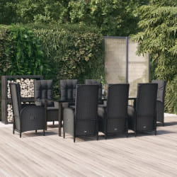vidaXL Ensemble à manger jardin 9pcs et coussins noir résine tressée