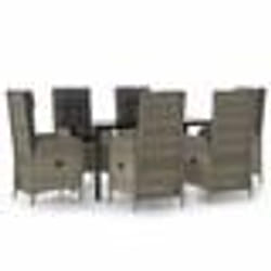 vidaXL Ensemble à manger jardin et coussins 7 pcs Noir et gris Rotin