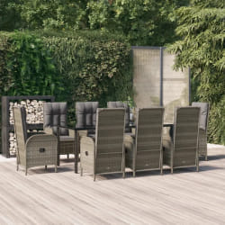 vidaXL Ensemble à manger de jardin 9pcs et coussins noir et gris