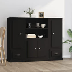 Buffets 3 pcs noir bois d'ingénierie - Vidaxl