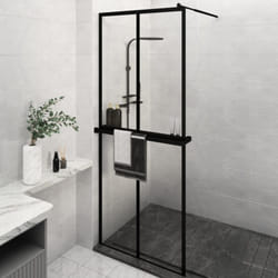 vidaXL Paroi de douche avec étagère Noir 80x195 cm Verre ESG&Aluminium