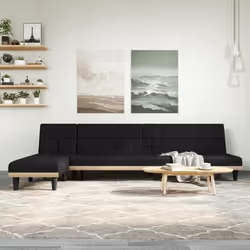 vidaXL Canapé-lit en forme de L noir 255x140x70 cm tissu
