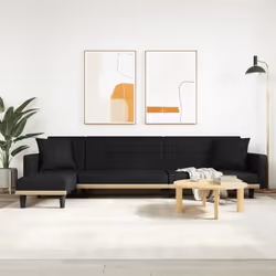vidaXL Canapé-lit en forme de L noir 275x140x70 cm tissu