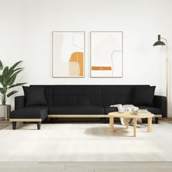 vidaXL Canapé-lit en forme de L noir 275x140x70 cm tissu