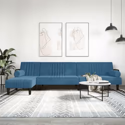 vidaXL Canapé-lit en forme de L bleu 260x140x70 cm velours