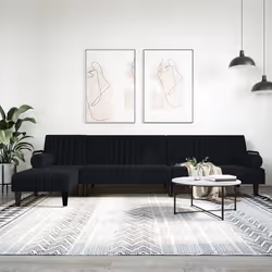 vidaXL Canapé-lit en forme de L noir 260x140x70 cm velours