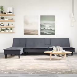 vidaXL Canapé-lit en forme de L gris 255x140x70 cm velours