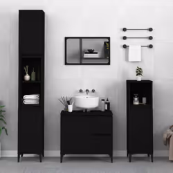 Cet ensemble d'armoires de salle de bain attrayant, avec un grand espace de rangement, présente un design élégant mais pratiq ...