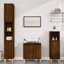 Cet ensemble de meubles de salle de bain, avec un espace de rangement spacieux, est un excellent supplément à votre salle de ...