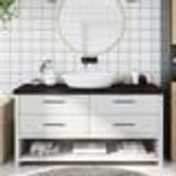 vidaXL Comptoir de salle de bain marron foncé bois massif traité