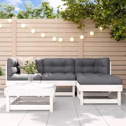 vidaXL Salon de jardin 5 pcs avec coussins blanc bois massif