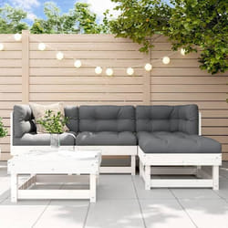 vidaXL Salon de jardin 5 pcs avec coussins blanc bois massif