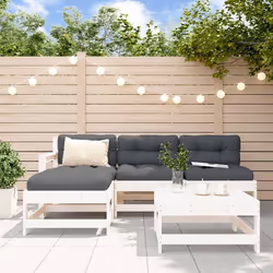 vidaXL Salon de jardin 5 pcs avec coussins blanc bois massif