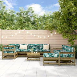 vidaXL Salon de jardin 10 pcs avec coussins bois de pin imprégné