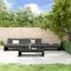 vidaXL Salon de jardin 4 pcs avec coussins noir bois massif