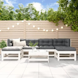 vidaXL Salon de jardin 7 pcs Blanc Bois de pin massif