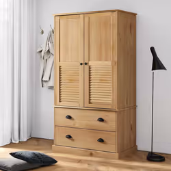 Cette garde-robe classique en bois offre un grand espace de rangement pour garder vos vêtements, chaussures et accessoires bi ...