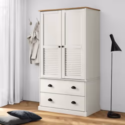 Cette garde-robe classique en bois offre un grand espace de rangement pour garder vos vêtements, chaussures et accessoires bi ...