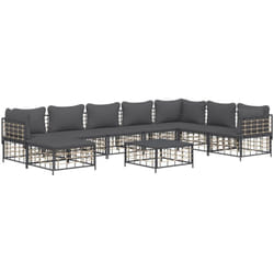 vidaXL Salon de jardin 9 pcs avec coussins anthracite résine tressée