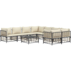 vidaXL Salon de jardin 9 pcs avec coussins anthracite résine tressée