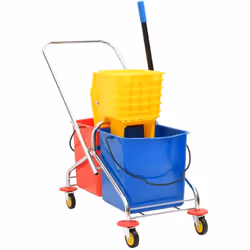 Ce chariot de nettoyage avec seaux et essoreuse est un excellent choix pour nettoyer efficacement les sols ou nettoyer les dé ...