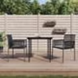 vidaXL Ensemble à manger de jardin coussins 3 pcs noir rotin et acier