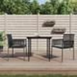 vidaXL Ensemble à manger de jardin coussins 3 pcs noir rotin et acier