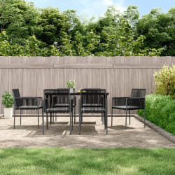 vidaXL Ensemble à manger de jardin coussins 7 pcs noir rotin et acier