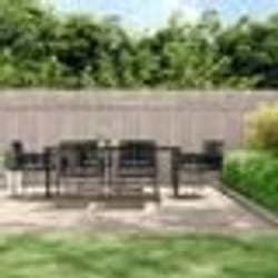 vidaXL Ensemble à manger de jardin coussins 7 pcs noir rotin et acier