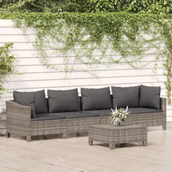 vidaXL Salon de jardin 5 pcs avec coussins Gris Résine tressée