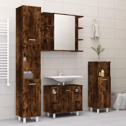 Cet ensemble d'armoires de salle de bain attrayant, avec un grand espace de rangement, présente un design élégant mais pratiq ...