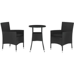 Ensemble De Bistro De Jardin 3 Pcs Coussins Noir Poly Rotin Vidaxl