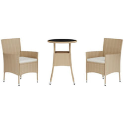 Ensemble De Bistro De Jardin 3 Pcs Coussins Beige Poly Rotin Vidaxl