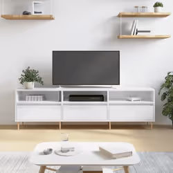 vidaXL Meuble TV blanc brillant 150x30x44,5 cm bois d'ingénierie
