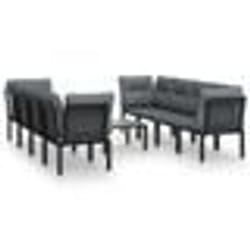 vidaXL Salon de jardin 9 pcs noir et gris résine tressée