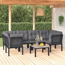 vidaXL Salon de jardin 7 pcs noir et gris résine tressée
