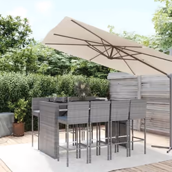 vidaXL Ensemble de bar de jardin 9 pcs avec coussins gris poly rotin
