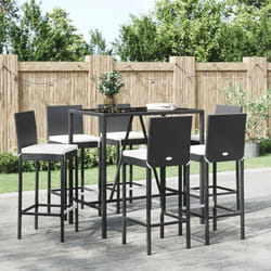 vidaXL Ensemble de bar de jardin 7 pcs avec coussins noir poly rotin