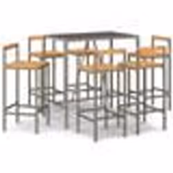 vidaXL Ensemble de bar jardin 7 pcs gris poly rotin/bois massif acacia