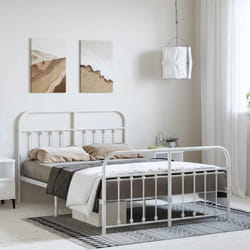 Cadre De Lit Métal Sans Matelas Et Pied De Lit Blanc 135x190 Cm Vidaxl