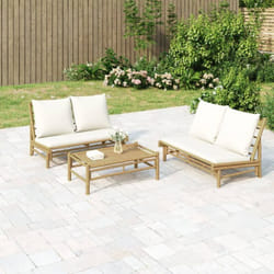 Banc de jardin avec coussins blanc crème bambou Vidaxl