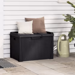 Cette boîte de rangement de jardin à l'aspect de rotin est idéale pour ranger vos coussins, oreillers, couvertures, jouets et ...