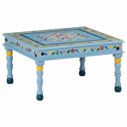 vidaXL Table basse turquoise bois de manguier massif peint à la main