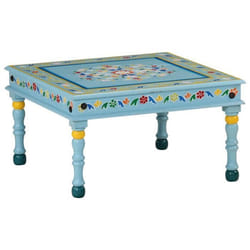 vidaXL Table basse turquoise bois de manguier massif peint à la main