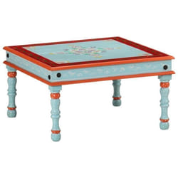 vidaXL Table basse bleu bois de manguier massif peint à la main