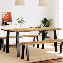 Cette table de salle à manger, avec un dessus en bois d'acacia massif et des pieds stables en métal, est un excellent supplém ...